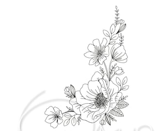 MACHINE EMBROIDERY DESIGN - flower bouquet floral corner anemone flowers