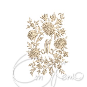 MACHINE EMBROIDERY DESIGN - Letter M from antique french floral alphabet