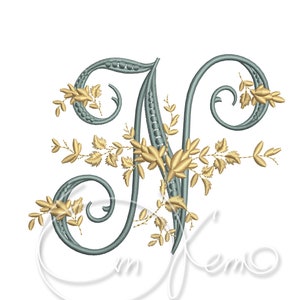 Diseño de bordado a máquina Letra mayúscula N Alfabeto victoriano digitalizado estilo 4x4 7x5 Monograma jef pes hus coser exp pcs dst vp3 xxx