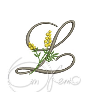 Diseño de bordado de máquina Letra mayúscula L Alfabeto Mimosa digitalizado Estilo rústico 4x4 7x5 Monograma jef pes hus coser exp pcs dst vp3 xxx