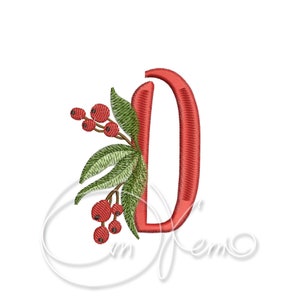 Diseño de bordado a máquina - Letra D, iniciales navideñas, cascabeles, monograma navideño, letras navideñas, Navidad, noel