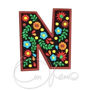 Machine Embroidery Design Capital Letter N Digitized Mexican Alphabet style 4x4 7x5 Monogram