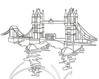 Machine embroidery design - London Bridge design PES Instant download 7x5 6x10 Tower bridge embroidery.