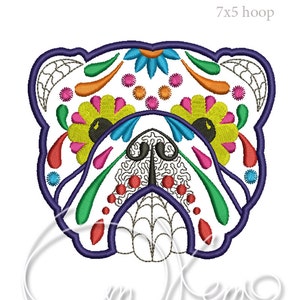 Machine broderie design - calavera dog Digitized PES Instant download 4x4 7x5 Calavera bulldog Dia de los muertos Mexican design