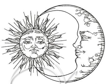 Machine embroidery design - Sun and moon PES Instant download 4x4 7x5 Sky embroidery