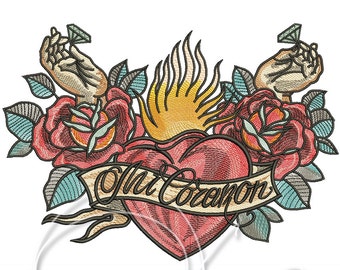 Machine Embroidery Design Old School Tattoo PES Instant download Mi corazon Mexican Embroidery