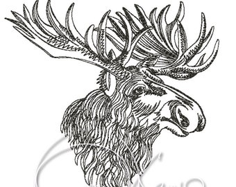 Machine Embroidery Design  Moose Silhouette PES Instant download 4x4 7x5 Elk Design