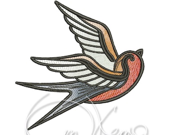 Machine Embroidery Design Swallow Bird PES Instant download 4x4 7x5 Old school tattoo embroidery