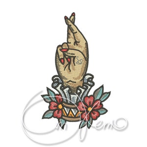 Machine Embroidery Design Crossed Fingers Old School Tattoo PES Instant download 4x4 7x5 6x10 Good Luck sign Design