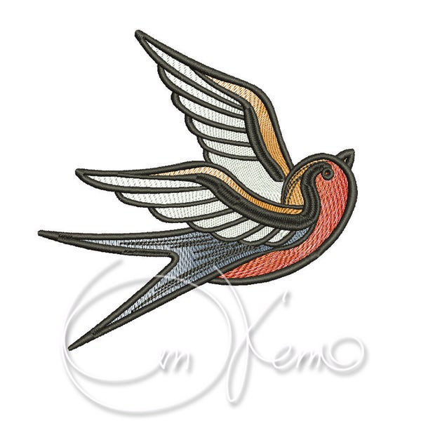 Machine Embroidery Design Swallow Bird PES Instant download 4x4 7x5 Old school tattoo embroidery