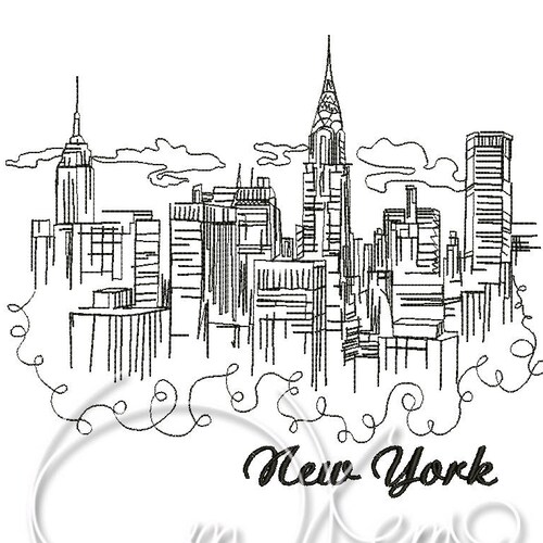 New York Skyline Embroidery Machine Designs Pes Pattern Etsy