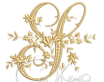 Machine embroidery design Capital letter S Digitized Victorian alphabet style 4x4 7x5 Monogram jef pes hus sew exp pcs dst vp3 xxx
