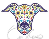 MACHINE EMBROIDERY DESIGN - Calavera Greyhound, Dia de los muertos, Mexican design, Halloween design, calavera dog, Day of the dead