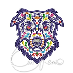 Diseño de bordado a máquina - Perro Calavera PES Descarga instantánea 2 tallas 4x4 7x5 border collie Dia de los muertos Diseño mexicano