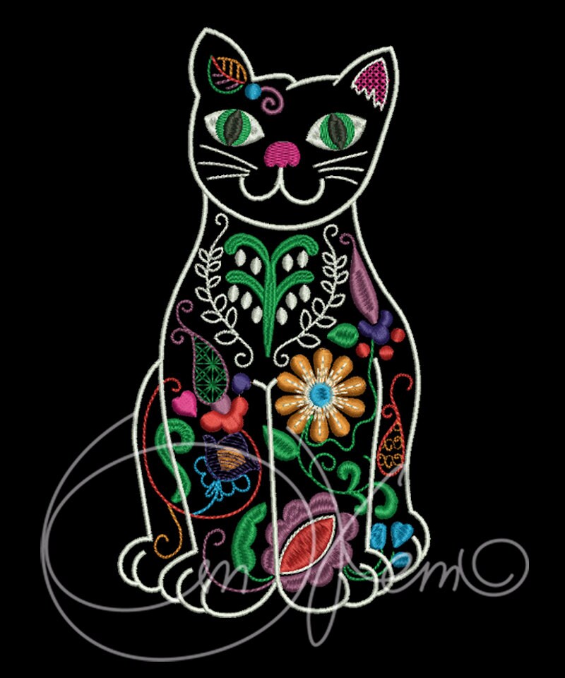 Diseño de bordado de máquina Gato mexicano Calavera kitten 4 - Etsy España