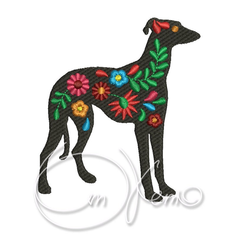 Machine embroidery design calavera dog PES Instant download 4x4 7x5 Mexican Whippet Calavera Dia de los muertos Mexican design image 1