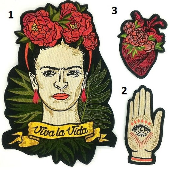 Frida Kahlo Flor Mariposa Corazón Conjunto De Parche Calidad Hierro En Bordado