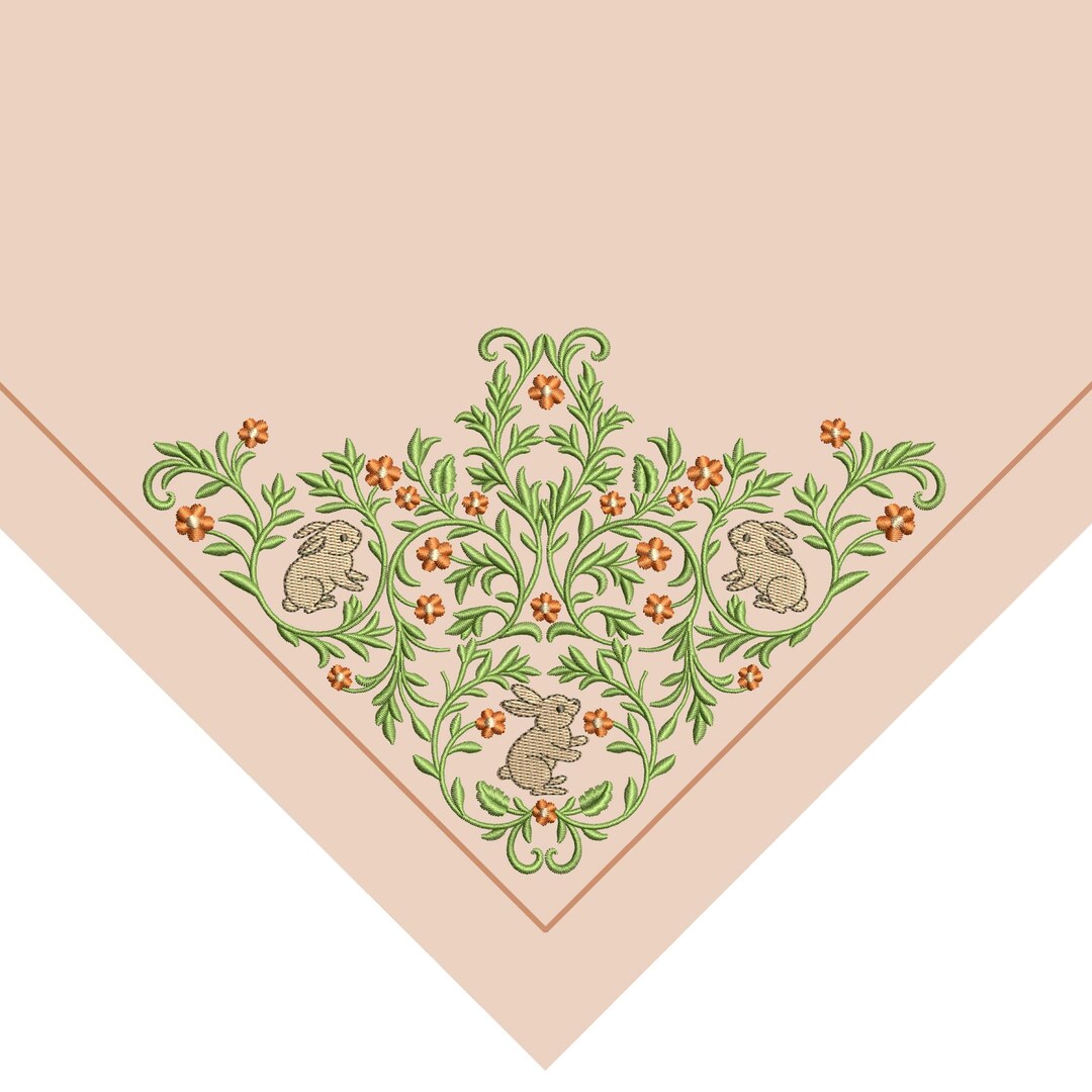 Machine Embroidery Design Easter Floral Corner With Bunnies for Napkins ...