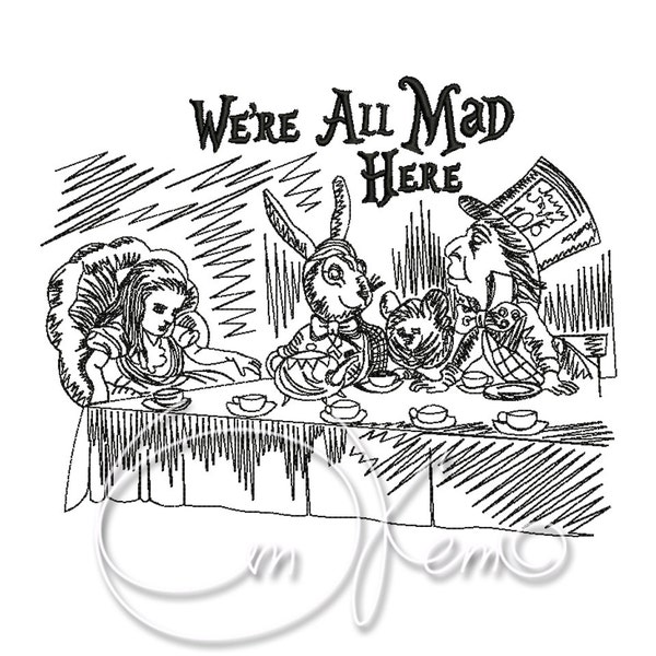 MACHINE EMBROIDERY DESIGN - Mad hatters tea party, Alice in Wonderland