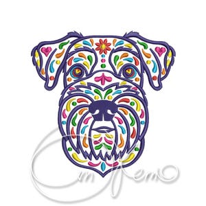 Diseño de bordado a máquina - calavera perro PES Descarga instantánea 3 tallas 4x4 7x5 6x10 Schnauzer Dia de los muertos Diseño mexicano