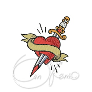 DISEÑO DE BORDADO A MÁQUINA - Corazón con cuchillo, tatuaje de la vieja escuela, amor amore
