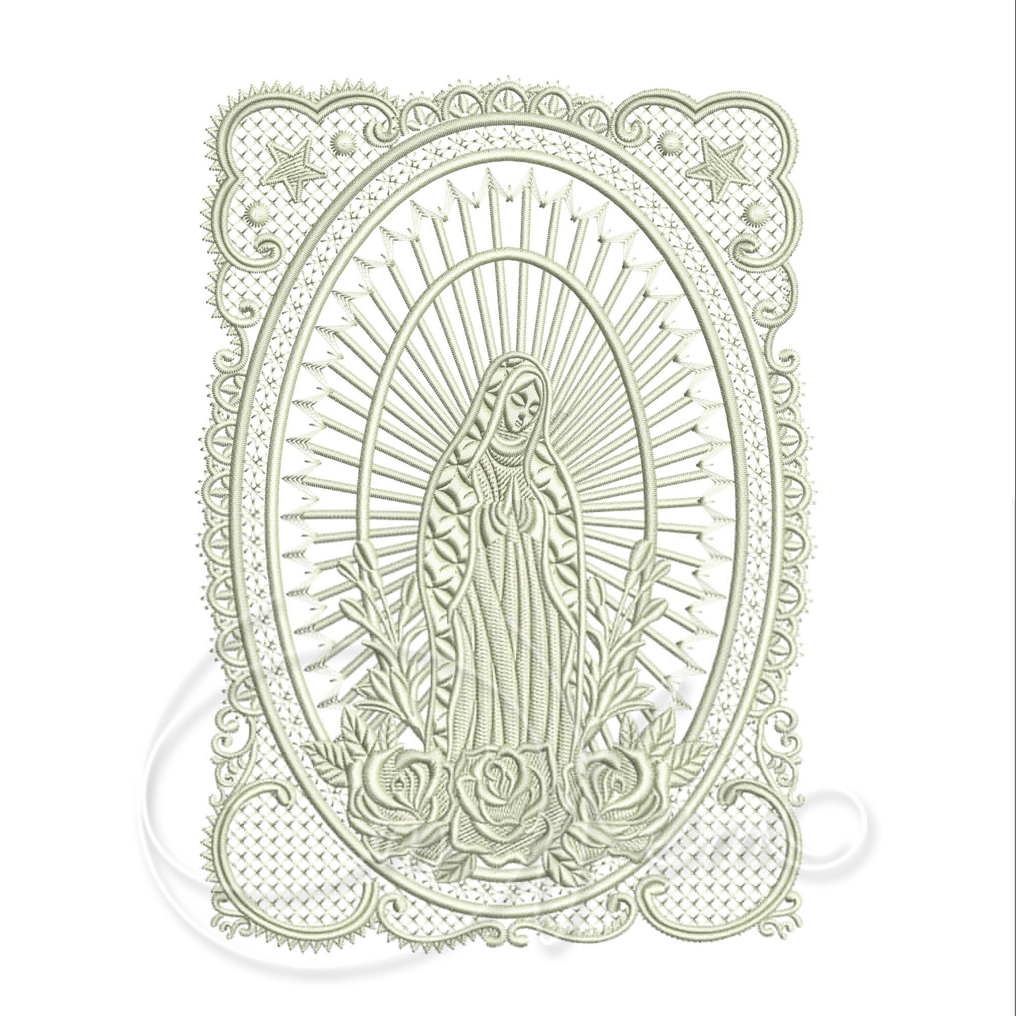 Style DR1304 - White Embroidered Organza 'Our Lady of Guadalupe