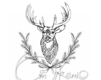 Machine Embroidery Design Deer PES Instant download 4x4 7x5 Buck Design