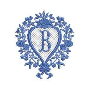 DESIGN DE BORDADO À MÁQUINA - Monograma de casamento Chinoiserie azul salgueiro letra B 4x4 7x5 Monograma jef pes hus costura exp pcs dst vp3 xxx