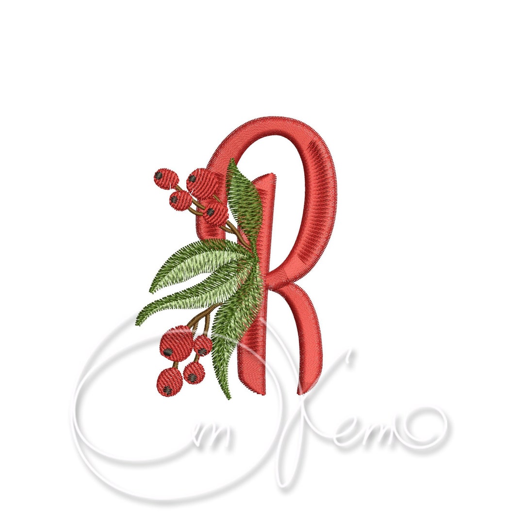 Machine Embroidery Design Letter R, Christmas Initials, Jingle Bells