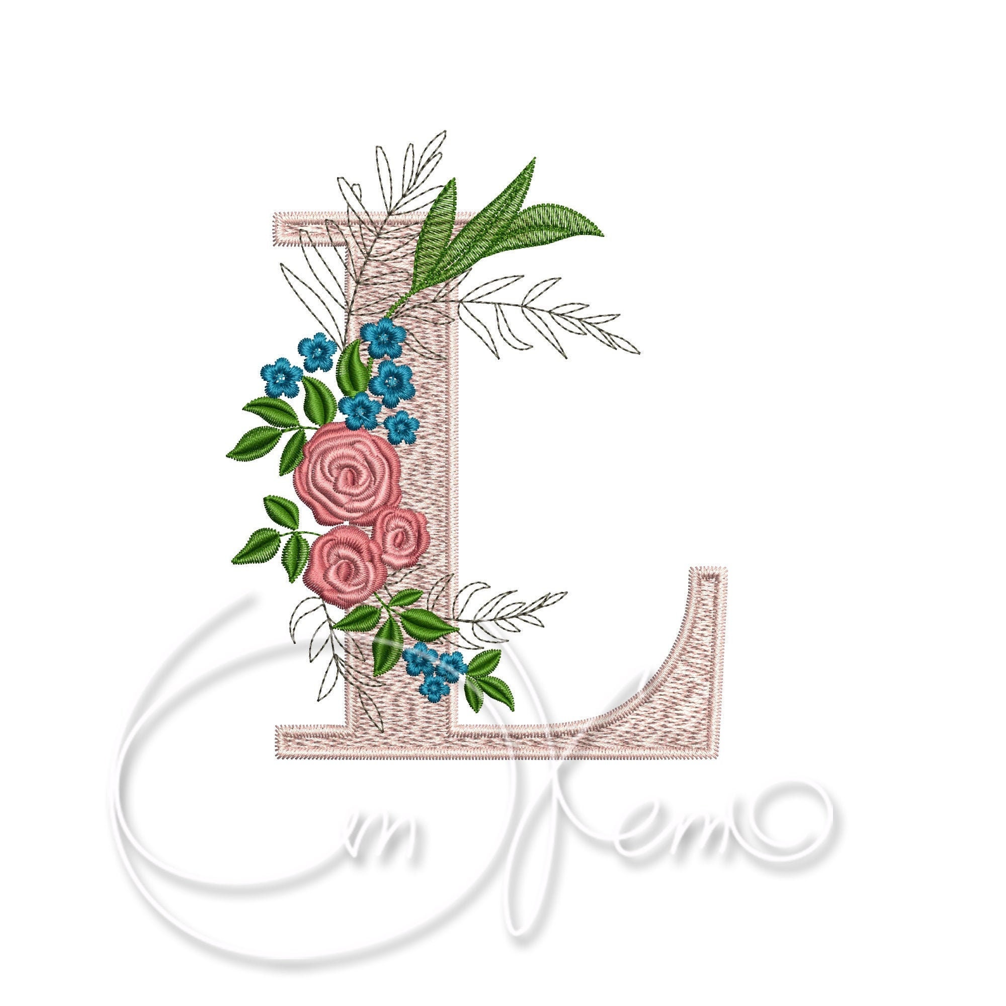 Machine embroidery design monogram letter l digitized flower  etsy Machine embroidery design monogram letter l digitized flower  etsy