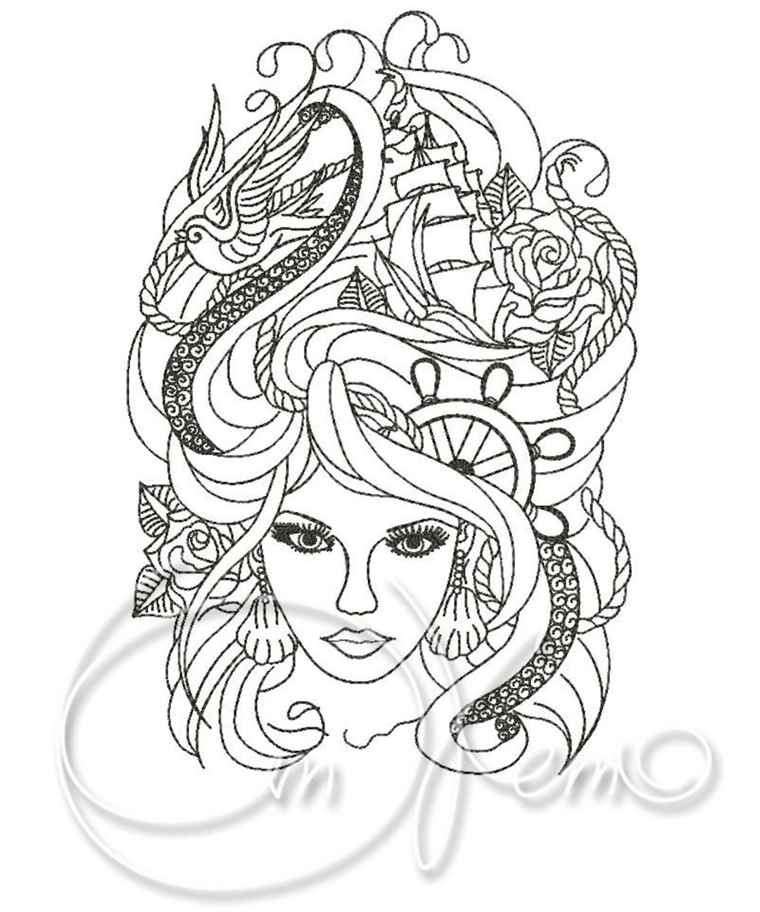Machine Embroidery Design Sea Woman PES Instant Download. - Etsy