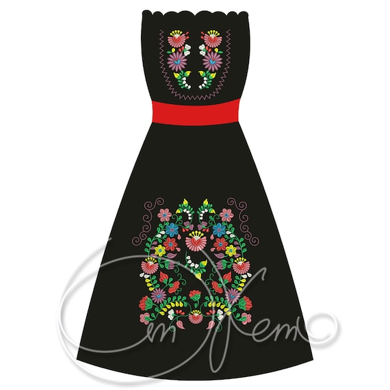 machine embroidery dress designs Machine Embroidery Design - Mexican Dress PES Instant Download 7x5 12x8 Black Dress