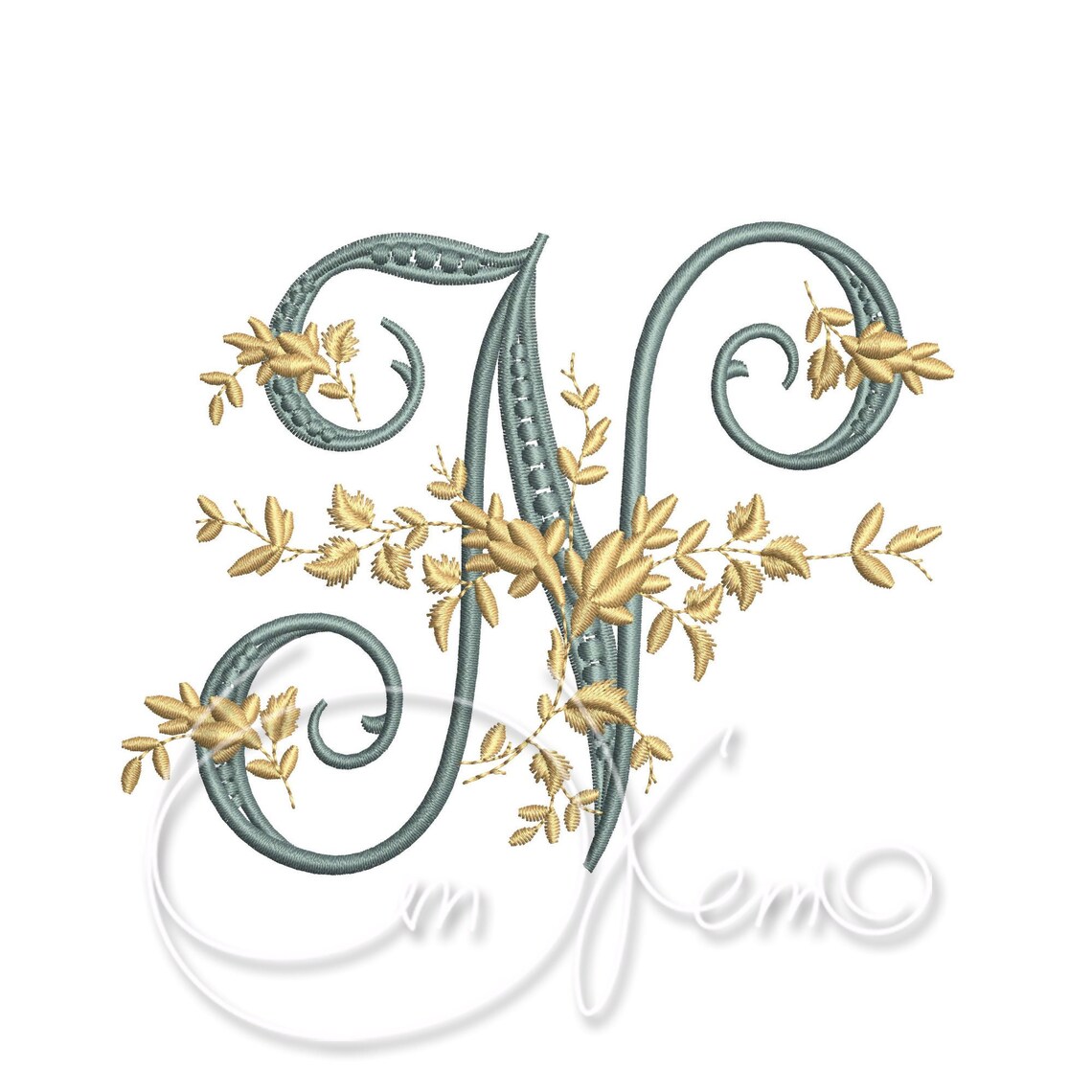 Machine Monogram Letter N Machine Embroidery Design Capital Letter N Digitized Victorian Alphabet ...