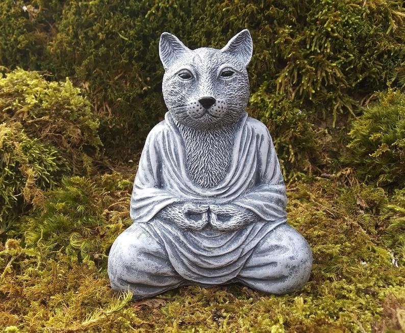 Cat Statue Buddha Cat Statue Zen Cat Statue Meditating Cat Etsy