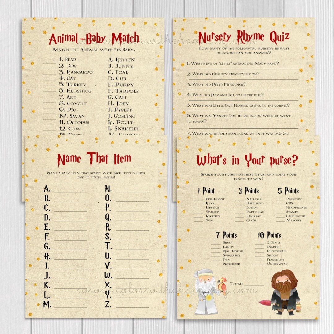 Harry Potter Baby Shower Games Harry Potter Printable Games | Etsy