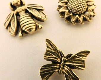 Bee, Butterfly & Sunflower Lapel Pin Set | Gold Brooch Pins for Jacket, Hat, or Tie | Bumble Bee Tie Tack, Nature Pins Gift for Her or Him