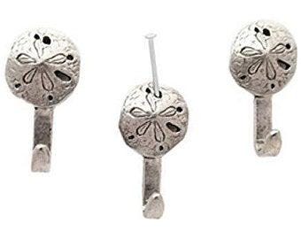 Mini Sand Dollar Hooks: Coastal Nautical Decor, Antique Silver (3pcs)
