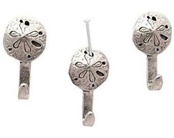 Mini Sand Dollar Hooks, Coastal Wall Hooks, Nautical Hooks, Beach Picture Hooks, Jewelry Hooks, Coastal Home Decor, 3pcs, Antique Silver