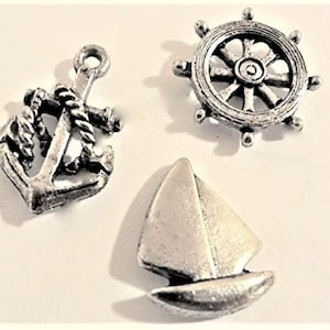 Nautical Push Pins (10 Pc Set) | Decorative Silver Anchor Sailboat Wheel Thumb Tacks Coastal Office Decor Gift