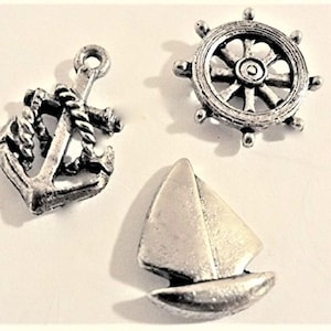 Nautical Push Pins (15 Pc Set) | Decorative Silver Anchor Sailboat Wheel Thumb Tacks Coastal Office Decor Gift