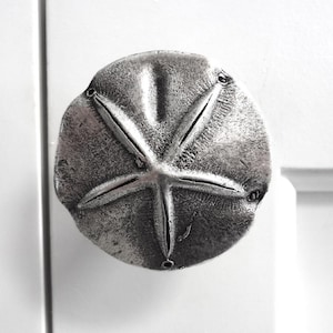 Sand Dollar Cabinet Knob: Antique Silver Coastal Drawer Pull