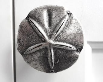 Sand Dollar Cabinet Knob: Antique Silver Coastal Drawer Pull