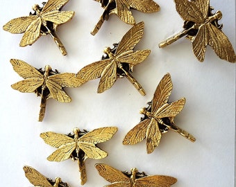 Large Dragonfly Push Pins, Decorative Push Pins, Unique Gold Push Pins, 9 Piece Metal Push Pin Set, 9 Pieces