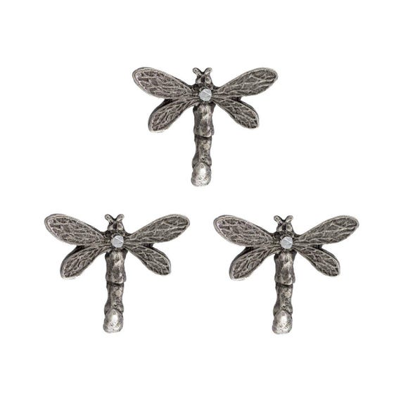 Dragonfly Wall Hooks 3pcs, Decorative Jewelry Hooks, Key Hangers, Antique Silver Dragonfly Home Decor, Picture Hooks, Small Wall Hooks