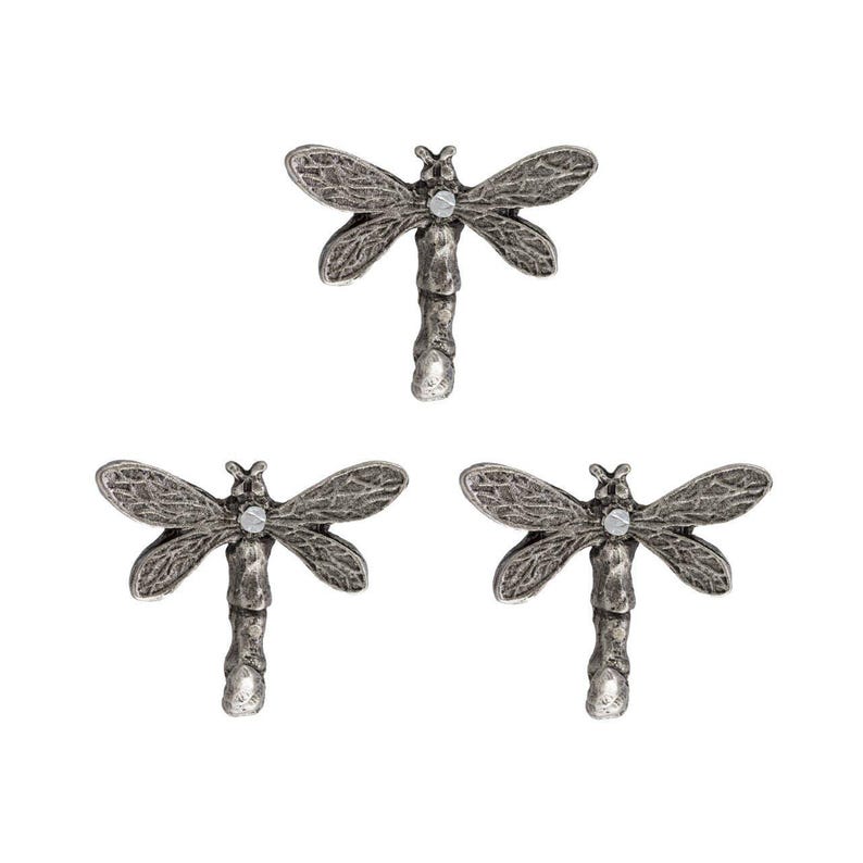 Dragonfly Wall Hooks 3pcs, Decorative Jewelry Hooks, Key Hangers, Antique Silver Dragonfly Home Decor, Picture Hooks, Small Wall Hooks image 1