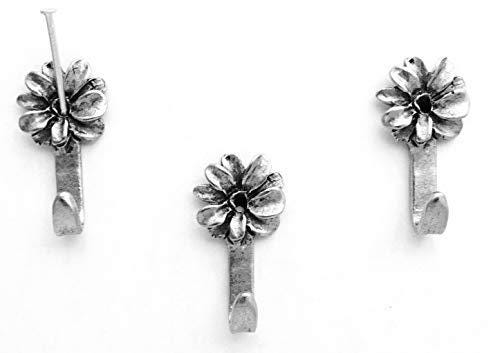 Daisy Flower Hooks: Antique Silver Metal Wall Decor, Set of 3