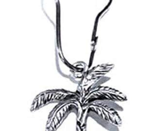 Palm Tree Shower Curtain Hooks (Set of 12) Silver | Metal Tropical Coastal Bathroom Decor Nautical Beach House Gift