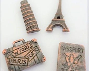 Travel The World Push Pins (10 Pc Set) | Decorative Bronze Compass Globe Thumb Tacks Map Marking Rustic Office Gift