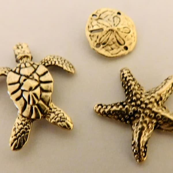 Sea Life Lapel Pins, Turtle Tie Tack, Sand Dollar Lapel Pin, Starfish Lapel Pin, Oceal Tie Tacks, Summer Hat Pins, Gold Lapel Pins, 3pc Set