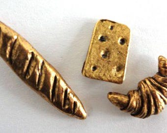 Bread and Cheese Push Pins, Gold Decorative Push Pins, 10 Piece Metal Push Pin Set, Cute Office Supplies, Fun Bulletin Boards